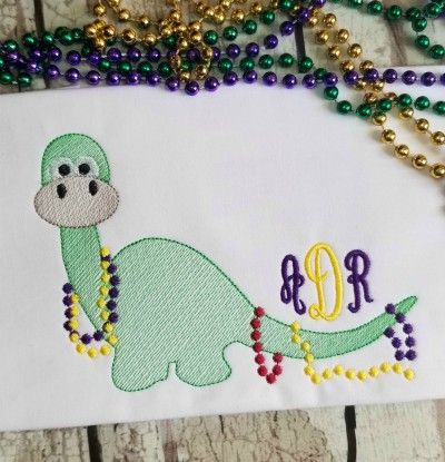 Mardi Gras Dinosaur Machine Embroidery Design